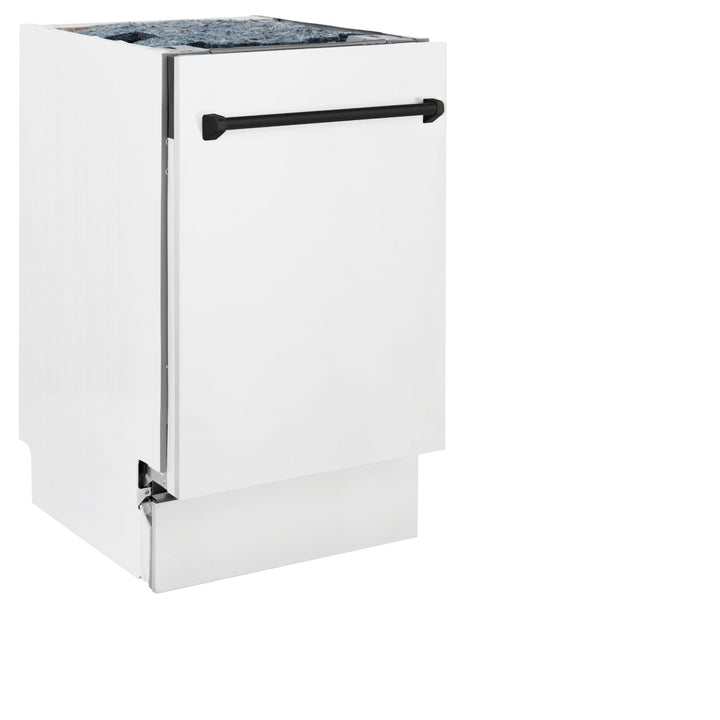 ZLINE Autograph Edition 18â€ Tallac Series 3rd Rack Top Control Built-In Dishwasher in White Matte with Matte Black Handle, 51dBa (DWVZ-WM-18-MB)