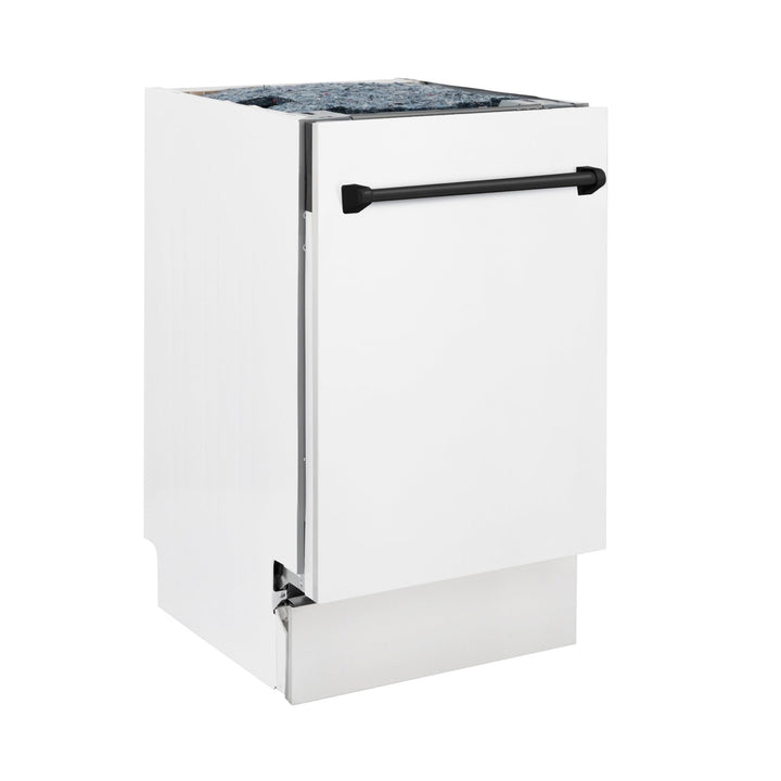 ZLINE Autograph Edition 18â€ Tallac Series 3rd Rack Top Control Built-In Dishwasher in White Matte with Matte Black Handle, 51dBa (DWVZ-WM-18-MB)