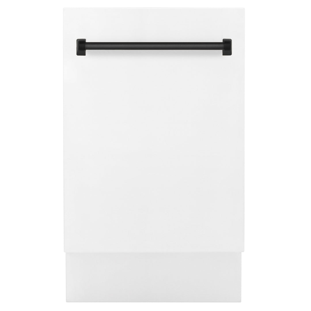 ZLINE Autograph Edition 18â€ Tallac Series 3rd Rack Top Control Built-In Dishwasher in White Matte with Matte Black Handle, 51dBa (DWVZ-WM-18-MB)