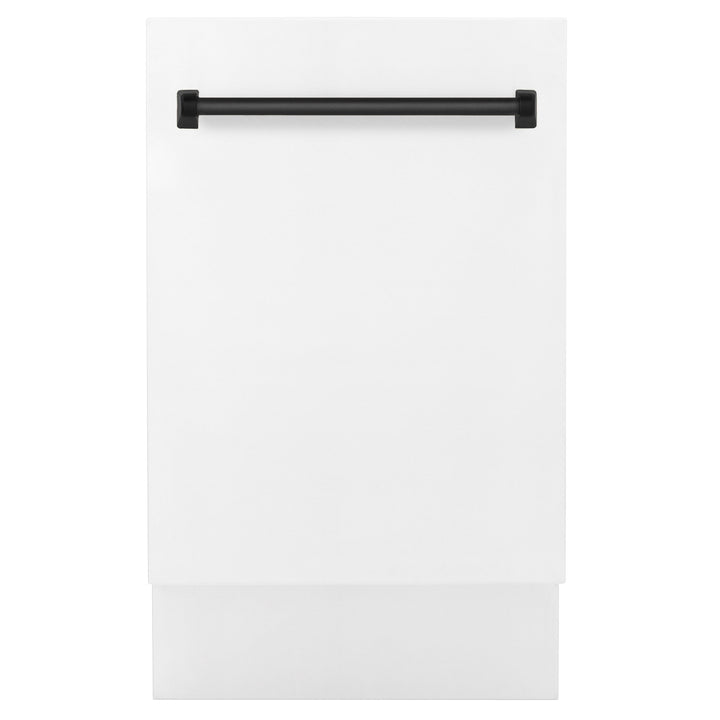 ZLINE Autograph Edition 18â€ Tallac Series 3rd Rack Top Control Built-In Dishwasher in White Matte with Matte Black Handle, 51dBa (DWVZ-WM-18-MB)