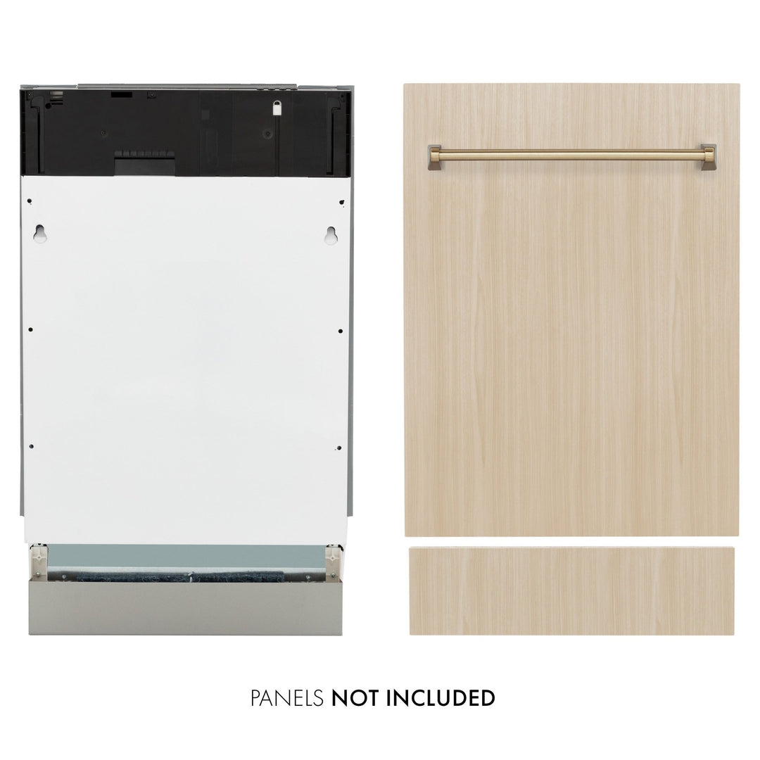 ZLINE Autograph Edition 18â€ Tallac Series 3rd Rack Top Control Dishwasher in Custom Panel Ready with Champagne Bronze Handle, 51dBa (DWVZ-18-CB)