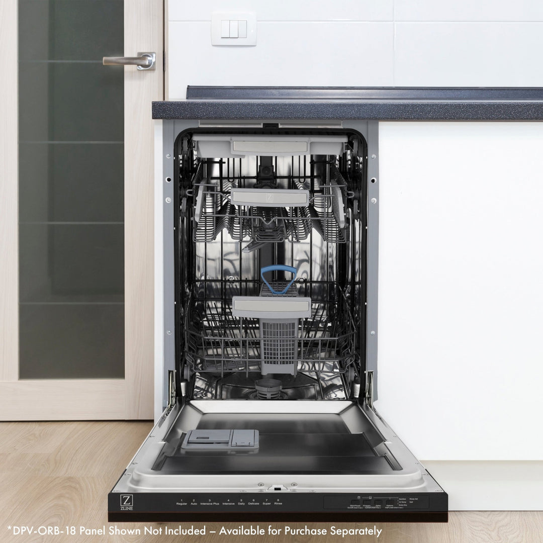 ZLINE Autograph Edition 18â€ Tallac Series 3rd Rack Top Control Dishwasher in Custom Panel Ready with Champagne Bronze Handle, 51dBa (DWVZ-18-CB)