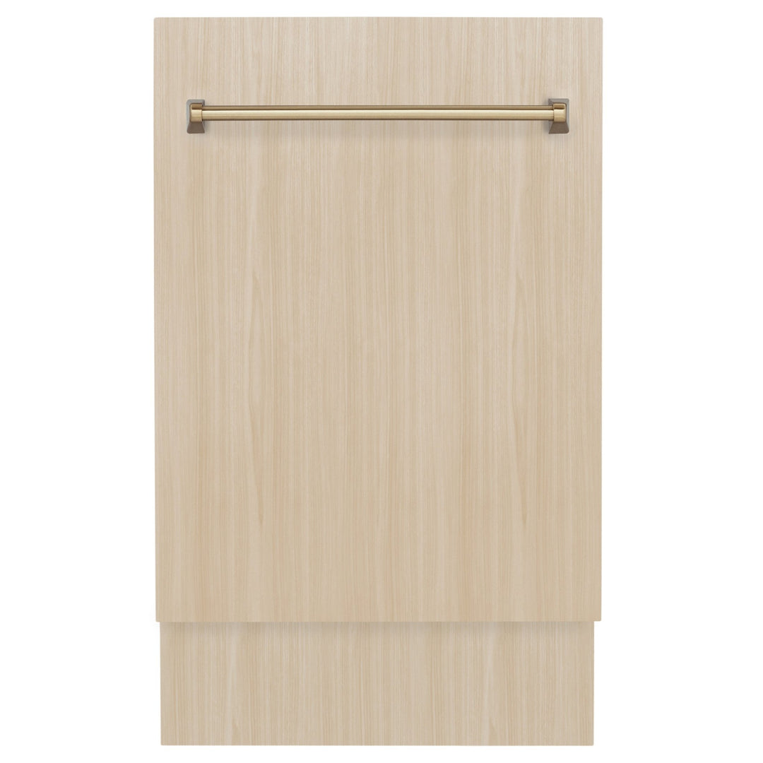 ZLINE Autograph Edition 18â€ Tallac Series 3rd Rack Top Control Dishwasher in Custom Panel Ready with Champagne Bronze Handle, 51dBa (DWVZ-18-CB)