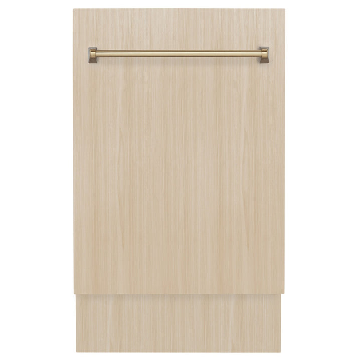 ZLINE Autograph Edition 18â€ Tallac Series 3rd Rack Top Control Dishwasher in Custom Panel Ready with Champagne Bronze Handle, 51dBa (DWVZ-18-CB)