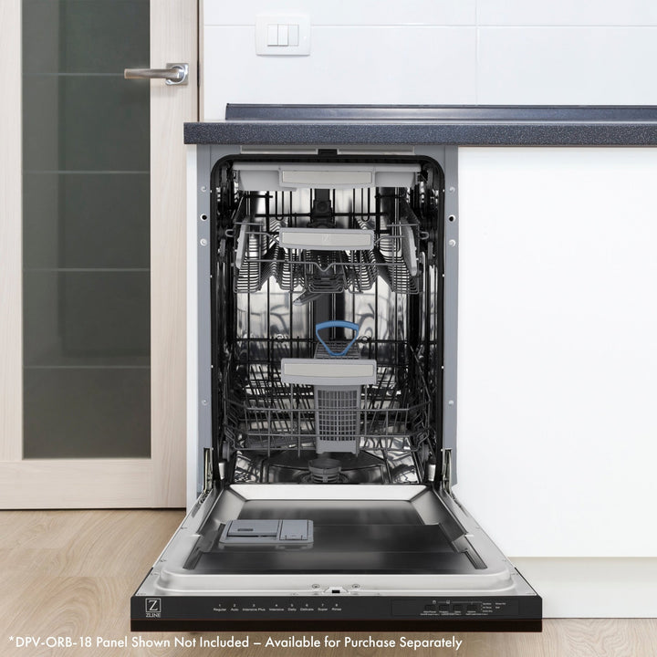 ZLINE Autograph Edition 18â€ Tallac Series 3rd Rack Top Control Dishwasher in Custom Panel Ready with Matte Black Handle, 51dBa (DWVZ-18-MB)