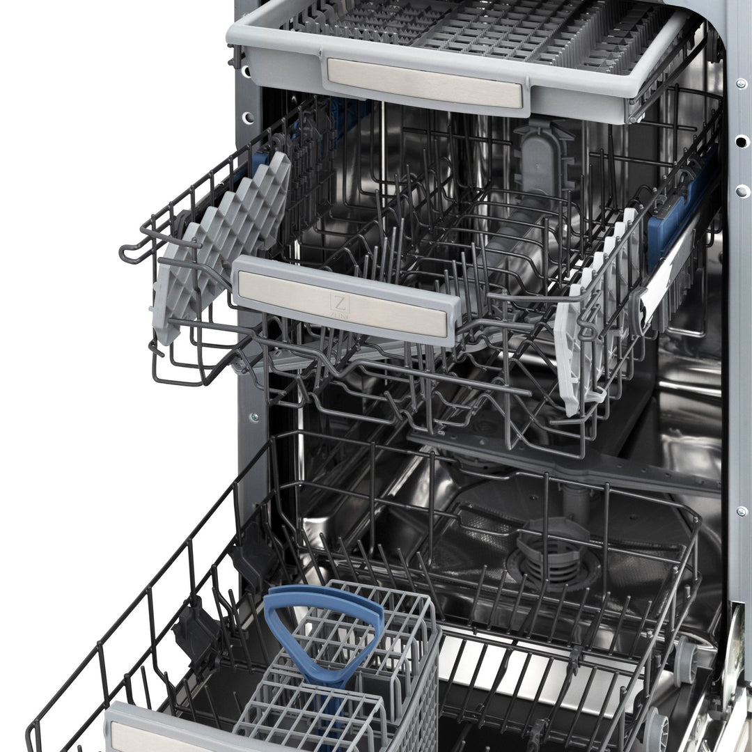 ZLINE Autograph Edition 18â€ Tallac Series 3rd Rack Top Control Dishwasher in Custom Panel Ready with Matte Black Handle, 51dBa (DWVZ-18-MB)