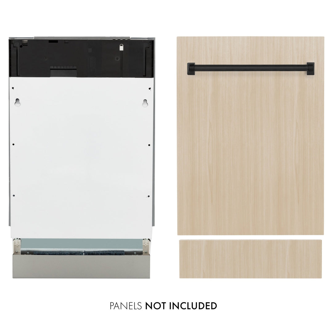 ZLINE Autograph Edition 18â€ Tallac Series 3rd Rack Top Control Dishwasher in Custom Panel Ready with Matte Black Handle, 51dBa (DWVZ-18-MB)
