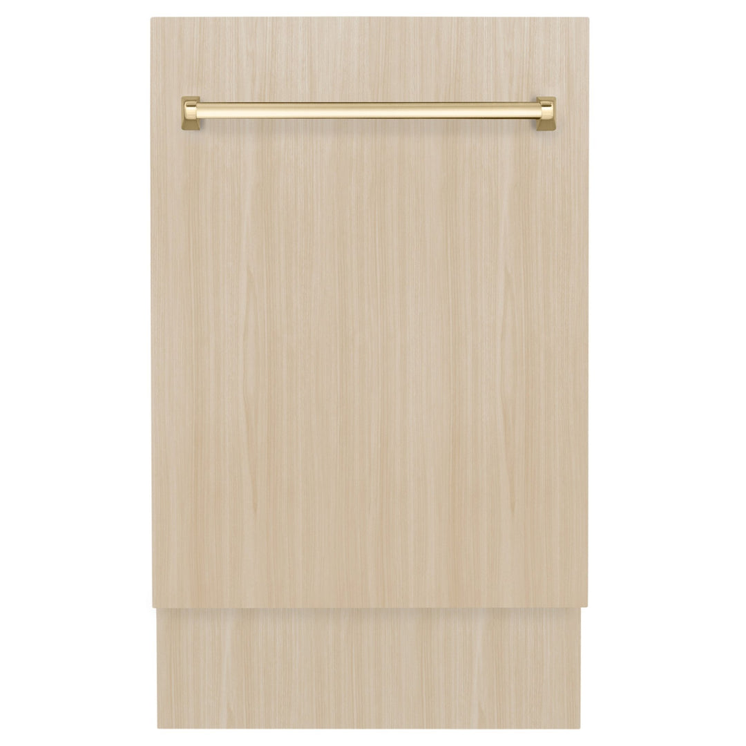 ZLINE Autograph Edition 18â€ Tallac Series 3rd Rack Top Control Dishwasher in Custom Panel Ready with Polished Gold Handle, 51dBa (DWVZ-18-G)