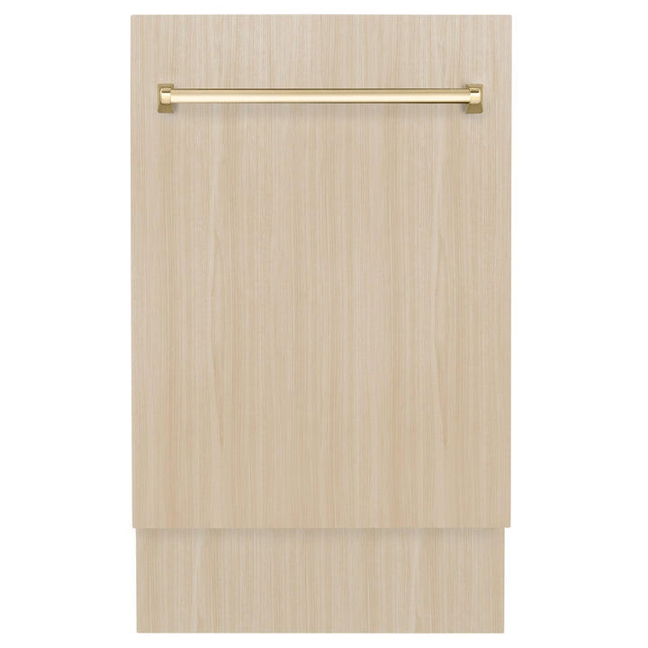 ZLINE Autograph Edition 18â€ Tallac Series 3rd Rack Top Control Dishwasher in Custom Panel Ready with Polished Gold Handle, 51dBa (DWVZ-18-G)