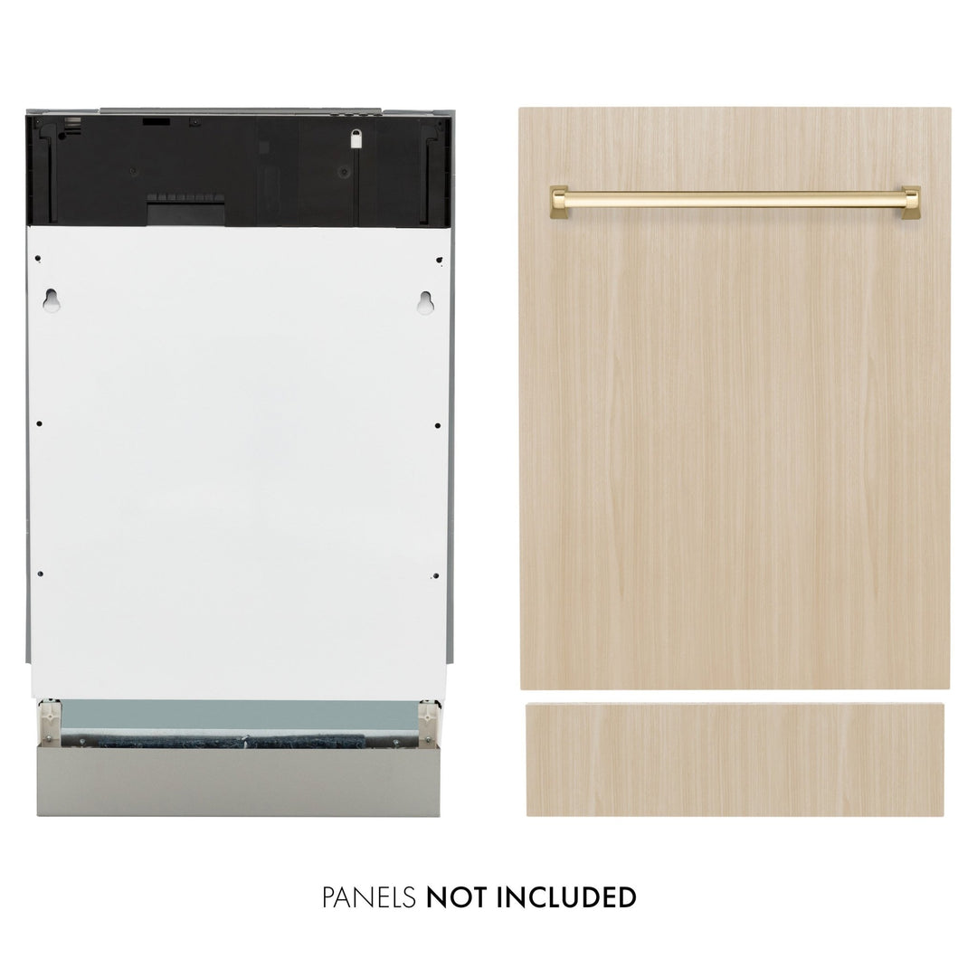 ZLINE Autograph Edition 18â€ Tallac Series 3rd Rack Top Control Dishwasher in Custom Panel Ready with Polished Gold Handle, 51dBa (DWVZ-18-G)
