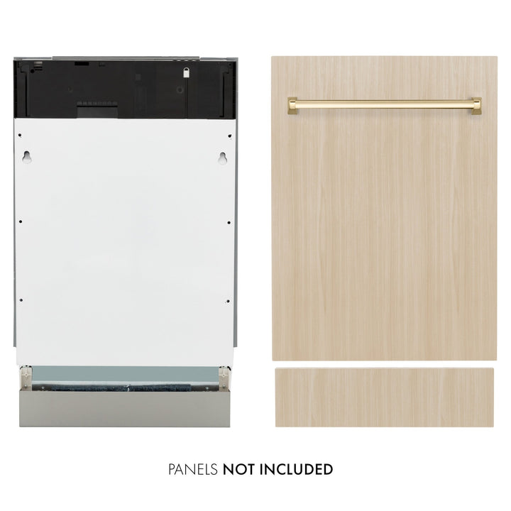 ZLINE Autograph Edition 18â€ Tallac Series 3rd Rack Top Control Dishwasher in Custom Panel Ready with Polished Gold Handle, 51dBa (DWVZ-18-G)