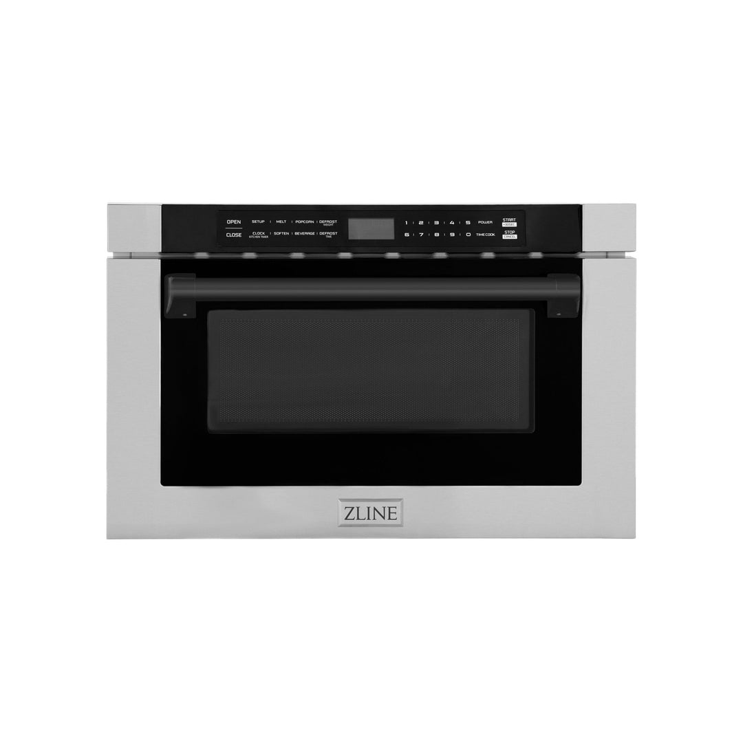 ZLINE Autograph Edition 24" 1.2 cu. ft. Built-in Microwave Drawer with a Traditional Handle in Stainless Steel and Matte Black Accents (MWDZ-1-H-MB)