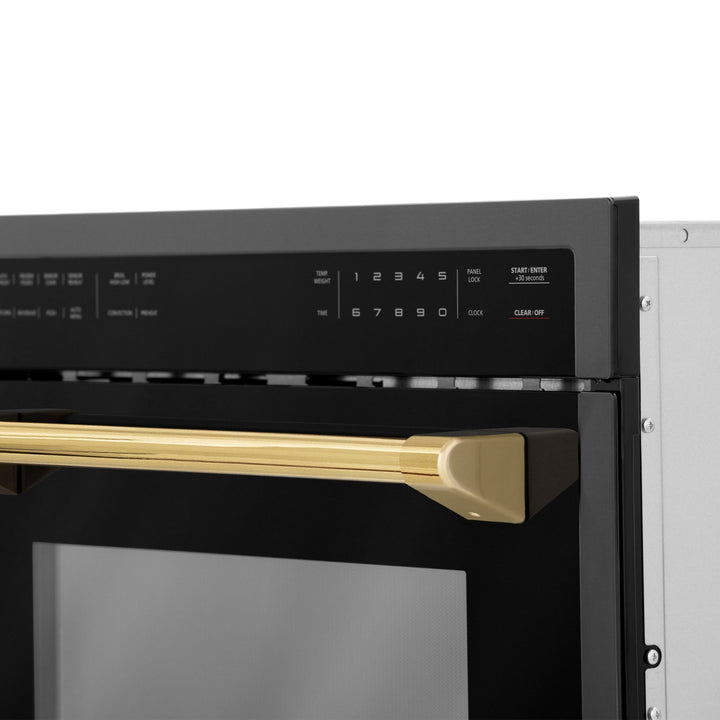 ZLINE Autograph Edition 24" 1.6 cu ft. Built-in Convection Microwave Oven in Black Stainless Steel and Polished Gold  Accents (MWOZ-24-BS-G)