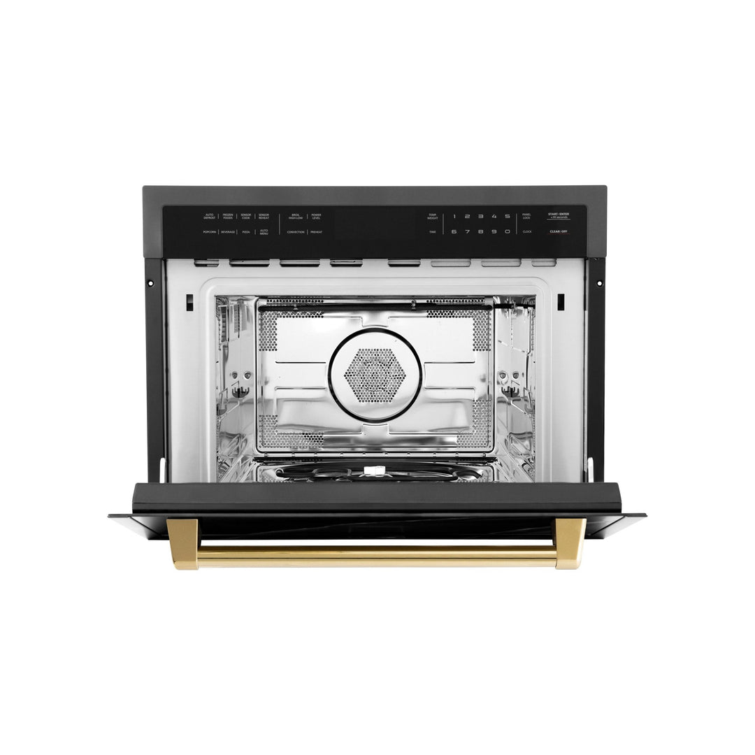 ZLINE Autograph Edition 24" 1.6 cu ft. Built-in Convection Microwave Oven in Black Stainless Steel and Polished Gold  Accents (MWOZ-24-BS-G)