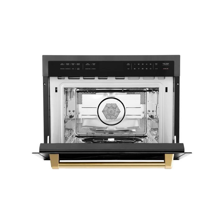 ZLINE Autograph Edition 24" 1.6 cu ft. Built-in Convection Microwave Oven in Black Stainless Steel and Polished Gold  Accents (MWOZ-24-BS-G)