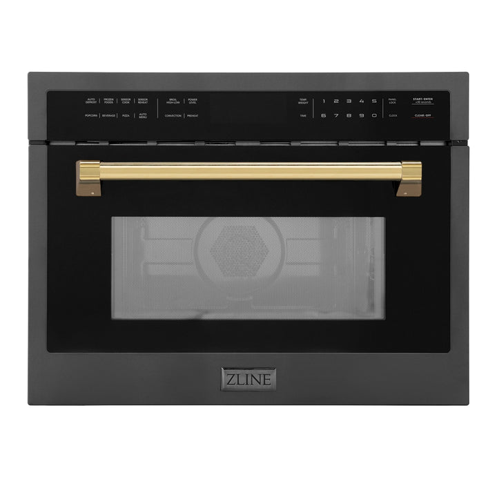 ZLINE Autograph Edition 24" 1.6 cu ft. Built-in Convection Microwave Oven in Black Stainless Steel and Polished Gold  Accents (MWOZ-24-BS-G)