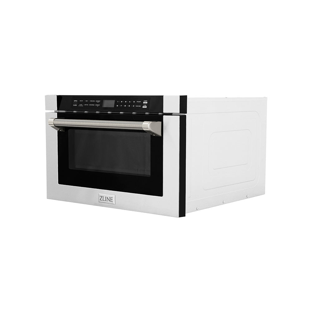 ZLINE Autograph Edition 24 in. 1.2 cu. ft. Built-in Microwave Drawer in Stainless Steel and Polished Nickel Helix Handle (MWDZ-1-H-KPN)