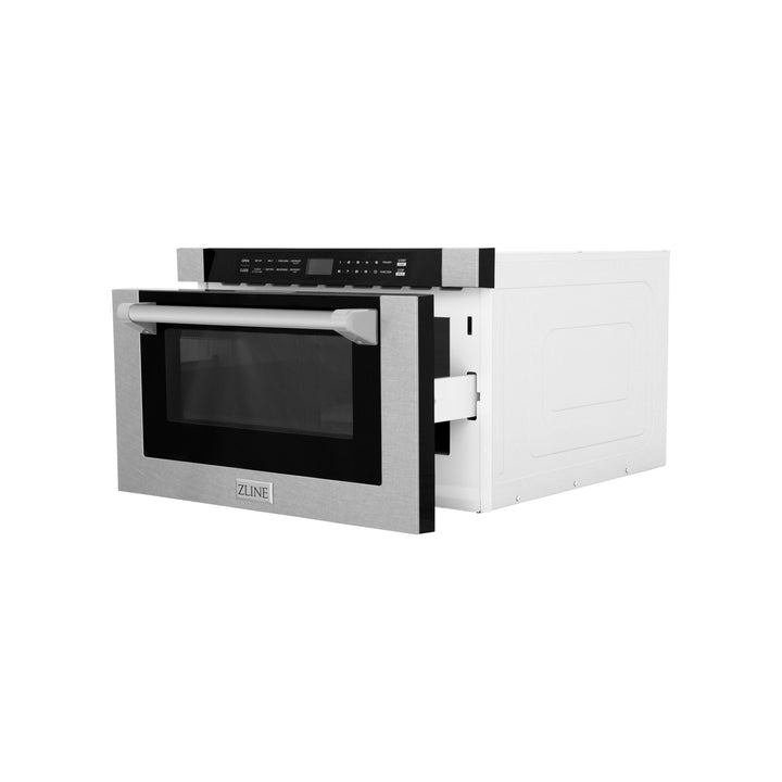 ZLINE Autograph Edition 24 in. 1.2 cu. ft. Built-in Microwave Drawer with a Traditional Handle in Satin Stainless Steel and Champagne Bronze Accents (MWDZ-1-SS-H-CB)