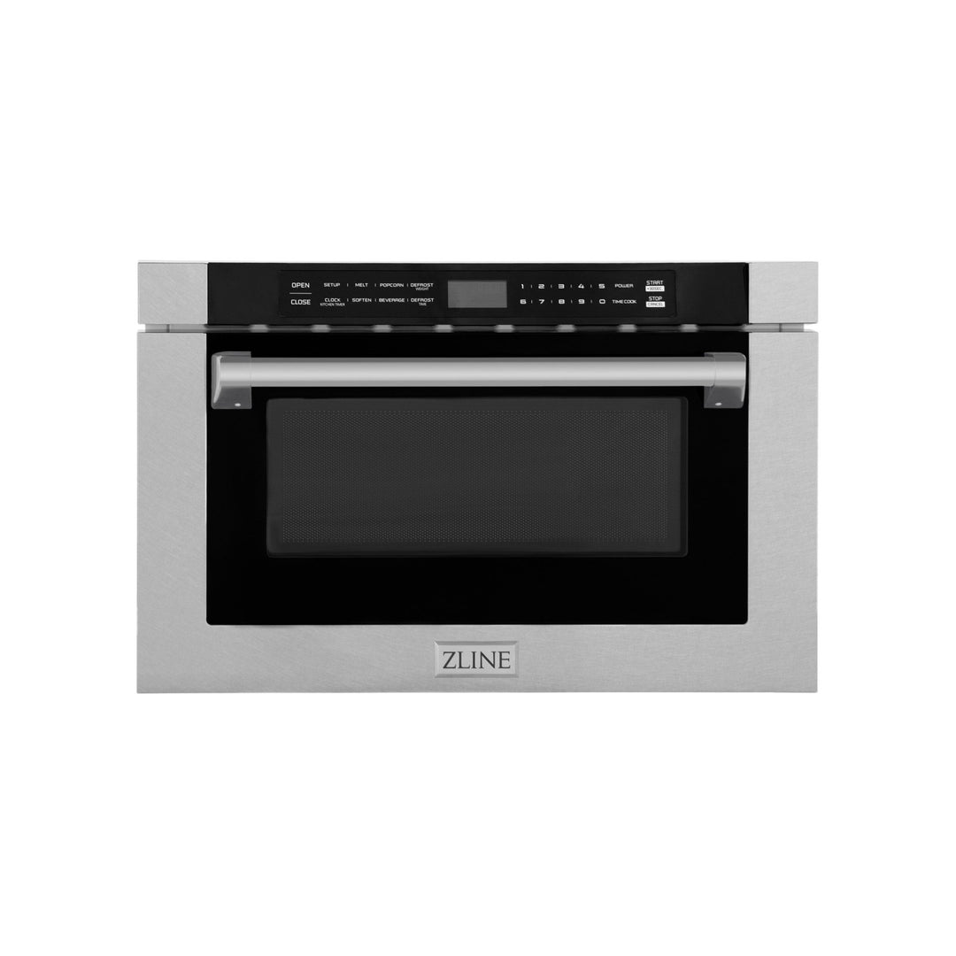 ZLINE Autograph Edition 24 in. 1.2 cu. ft. Built-in Microwave Drawer with a Traditional Handle in Satin Stainless Steel and Champagne Bronze Accents (MWDZ-1-SS-H-CB)