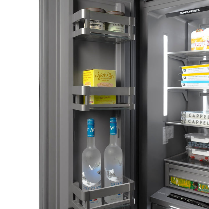 ZLINE Autograph Edition 24 in. 12.4 cu. ft. Column Freezer in Satin Stainless Steel with Graphite Gray Interior and Champagne Bronze Accents (RCFVZ-SN-24-CB)