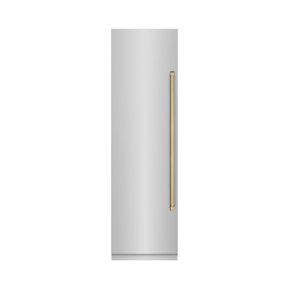 ZLINE Autograph Edition 24 in. 12.4 cu. ft. Column Freezer in Stainless Steel with Graphite Gray Interior and Champagne Bronze Accents (RCFVZ-304-24-CB)