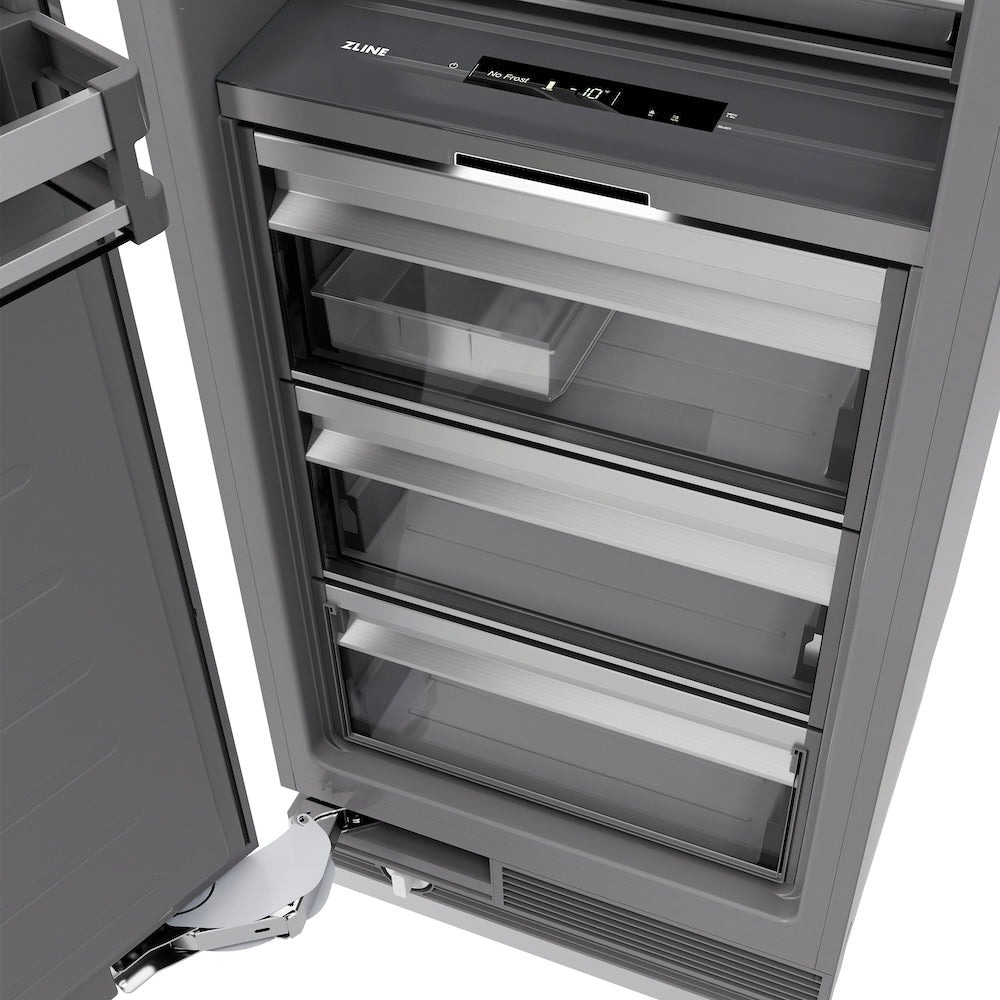 ZLINE Autograph Edition 24 in. 12.4 cu. ft. Column Freezer in Stainless Steel with Graphite Gray Interior and Champagne Bronze Accents (RCFVZ-304-24-CB)