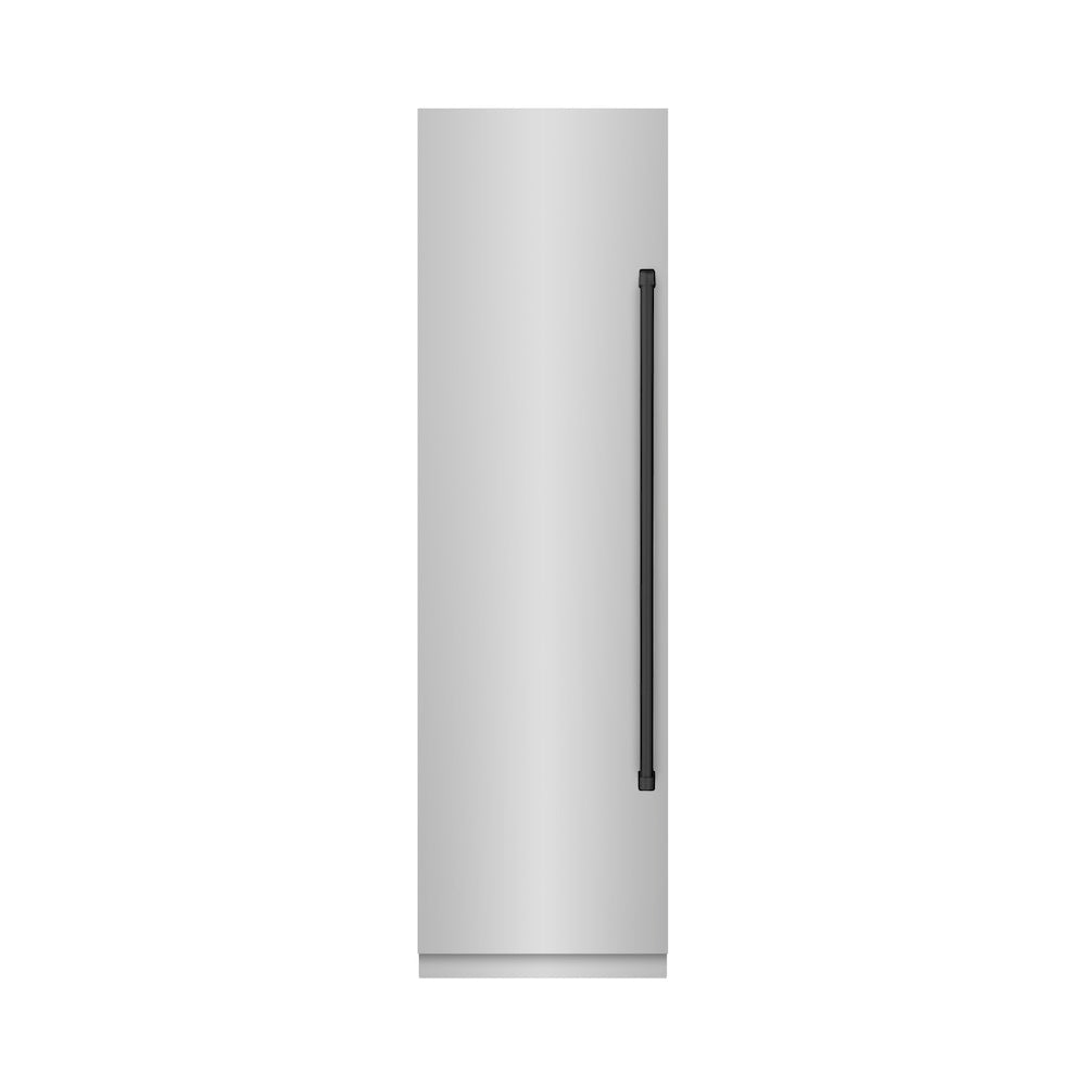 ZLINE Autograph Edition 24 in. 12.4 cu. ft. Column Freezer in Stainless Steel with Graphite Gray Interior and Matte Black Accents (RCFVZ-304-24-MB)