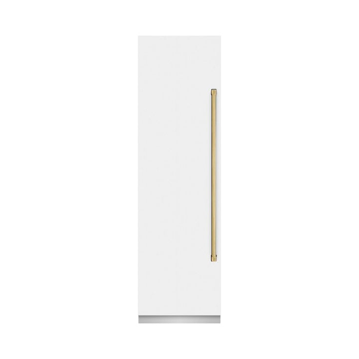 ZLINE Autograph Edition 24 in. 12.4 cu. ft. Column Freezer in White Matte with Graphite Gray Interior and Polished Gold Accents (RCFVZ-WM-24-G)