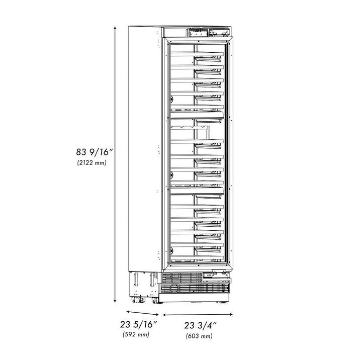 ZLINE Autograph Edition 24 in. 12.4 cu. ft. Triple Zone 100 Bottle Panel Ready Column Wine Cooler with Matte Black Accents (RBCWVZ-24-MB)
