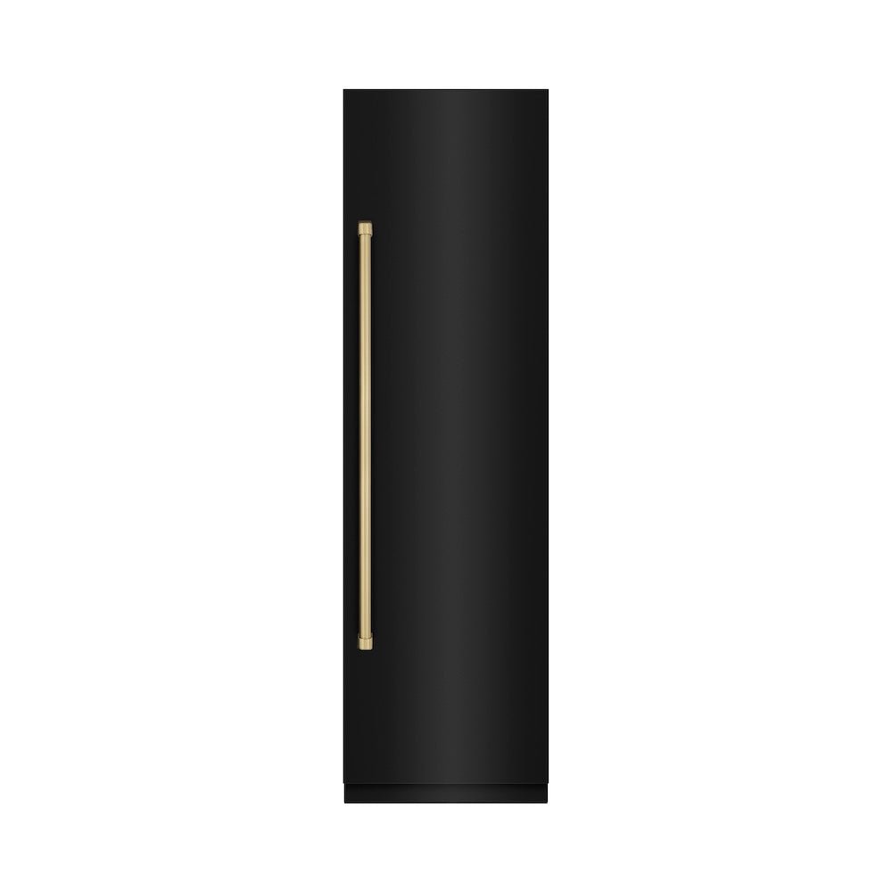 ZLINE Autograph Edition 24 in. 12.5 cu. ft. Column Refrigerator in Black Stainless Steel with Graphite Gray Interior and Champagne Bronze Accents (RCRVZ-BS-24-CB)