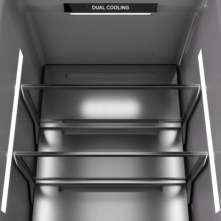 ZLINE Autograph Edition 24 in. 12.5 cu. ft. Column Refrigerator in Black Stainless Steel with Graphite Gray Interior and Champagne Bronze Accents (RCRVZ-BS-24-CB)