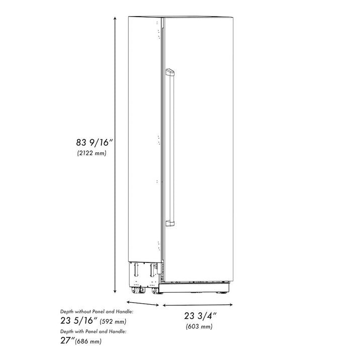 ZLINE Autograph Edition 24 in. 12.5 cu. ft. Column Refrigerator in Black Stainless Steel with Graphite Gray Interior and Champagne Bronze Accents (RCRVZ-BS-24-CB)