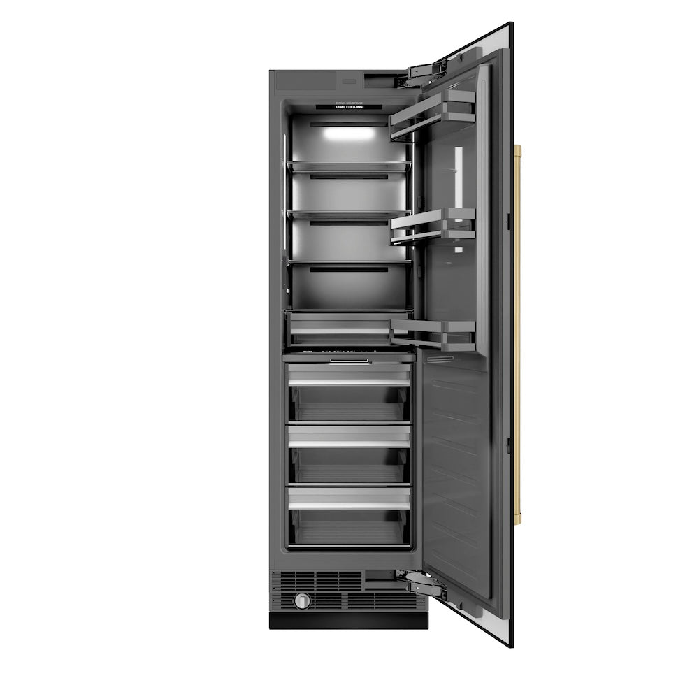ZLINE Autograph Edition 24 in. 12.5 cu. ft. Column Refrigerator in Black Stainless Steel with Graphite Gray Interior and Champagne Bronze Accents (RCRVZ-BS-24-CB)