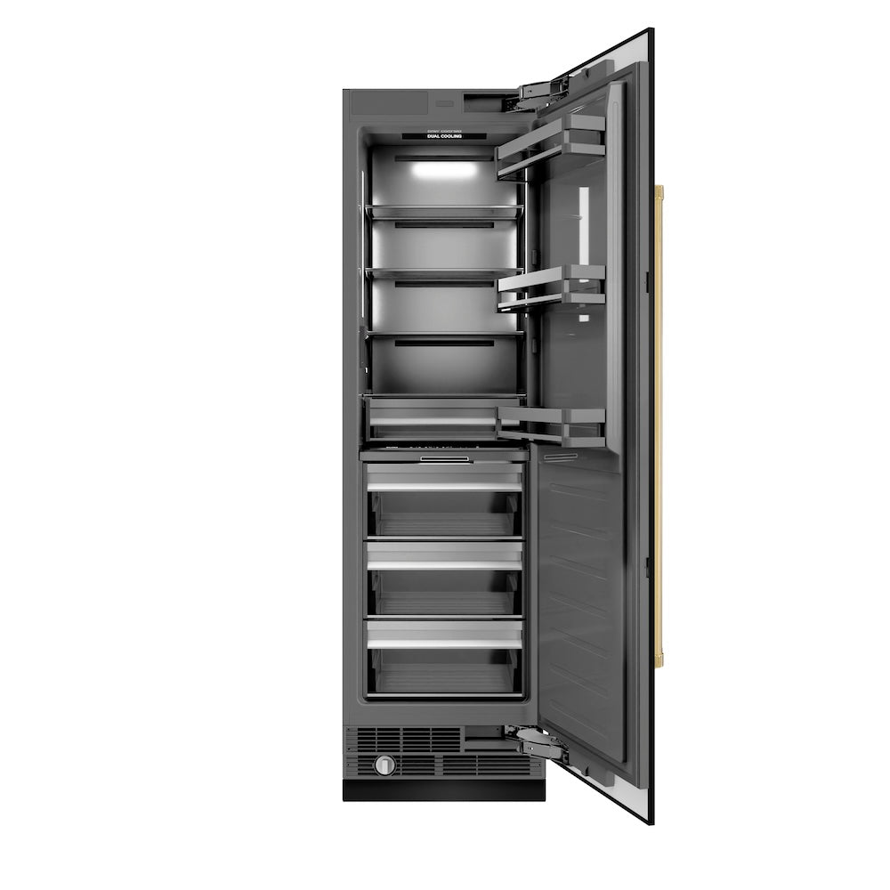 ZLINE Autograph Edition 24 in. 12.5 cu. ft. Column Refrigerator in Black Stainless Steel with Graphite Gray Interior and Polished Gold Accents (RCRVZ-BS-24-G)