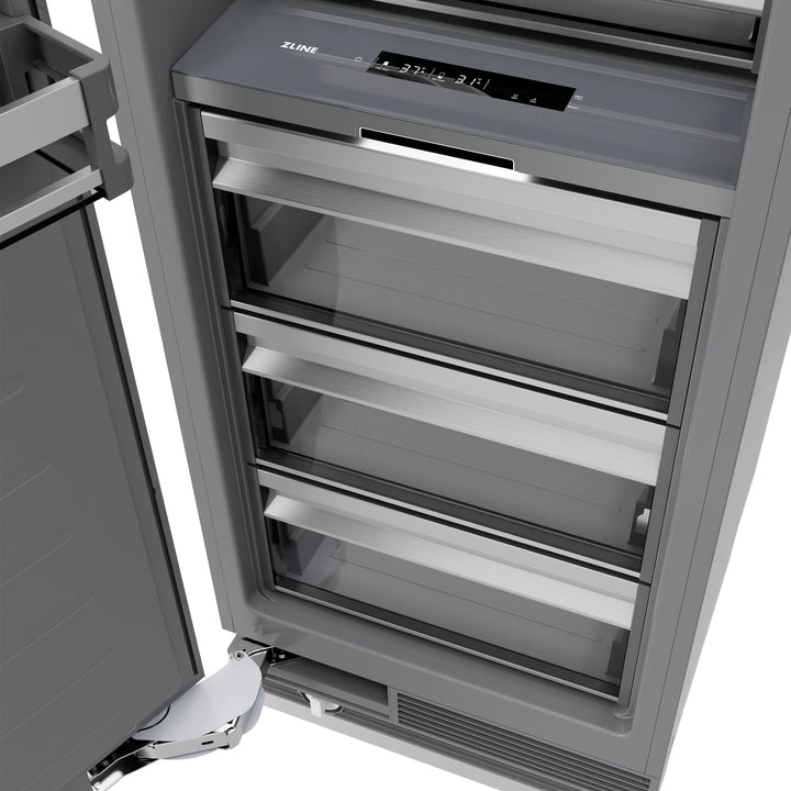 ZLINE Autograph Edition 24 in. 12.5 cu. ft. Column Refrigerator in Satin Stainless Steel with Graphite Gray Interior and Champagne Bronze Accents (RCRVZ-SN-24-CB)