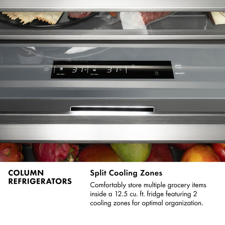 ZLINE Autograph Edition 24 in. 12.5 cu. ft. Column Refrigerator in Satin Stainless Steel with Graphite Gray Interior and Champagne Bronze Accents (RCRVZ-SN-24-CB)