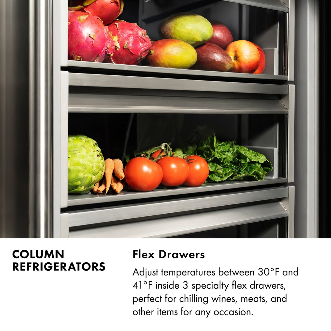 ZLINE Autograph Edition 24 in. 12.5 cu. ft. Column Refrigerator in Satin Stainless Steel with Graphite Gray Interior and Champagne Bronze Accents (RCRVZ-SN-24-CB)