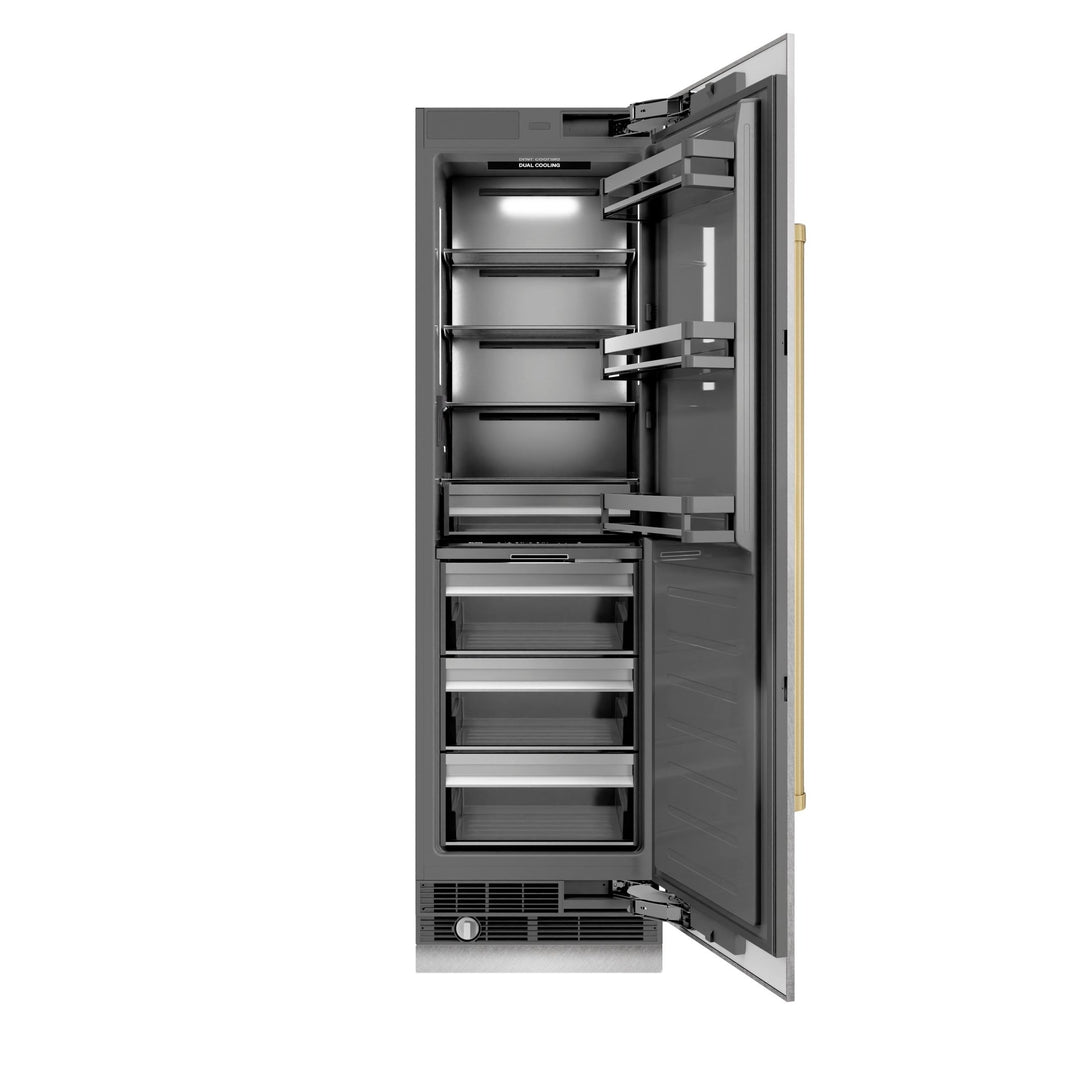 ZLINE Autograph Edition 24 in. 12.5 cu. ft. Column Refrigerator in Satin Stainless Steel with Graphite Gray Interior and Champagne Bronze Accents (RCRVZ-SN-24-CB)