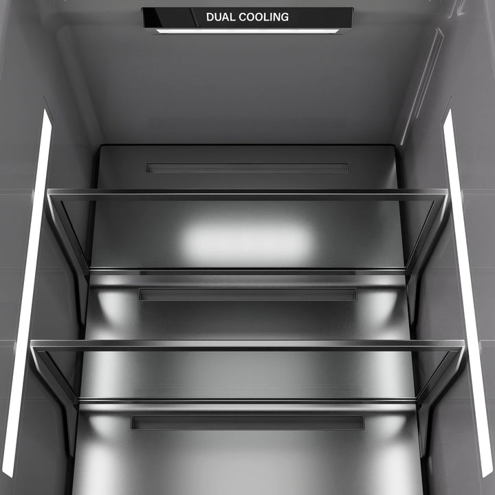 ZLINE Autograph Edition 24 in. 12.5 cu. ft. Column Refrigerator in Satin Stainless Steel with Graphite Gray Interior and Champagne Bronze Accents (RCRVZ-SN-24-CB)