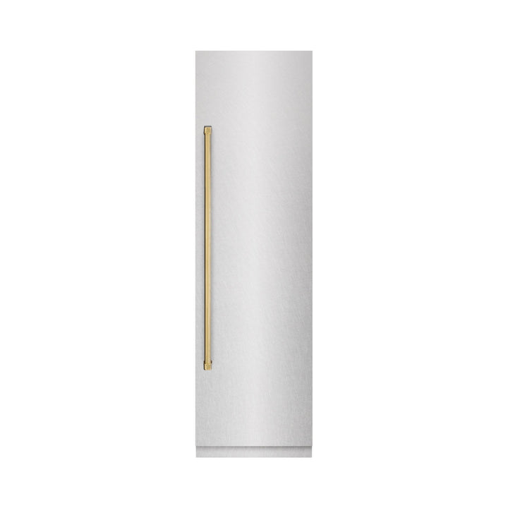 ZLINE Autograph Edition 24 in. 12.5 cu. ft. Column Refrigerator in Satin Stainless Steel with Graphite Gray Interior and Polished Gold Accents (RCRVZ-SN-24-G)
