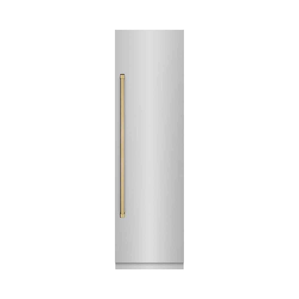 ZLINE Autograph Edition 24 in. 12.5 cu. ft. Column Refrigerator in Stainless Steel with Graphite Gray Interior and Champagne Bronze Accents (RCRVZ-30424-CB)