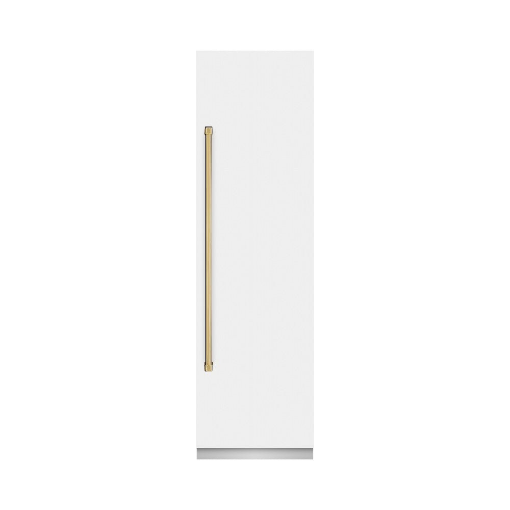 ZLINE Autograph Edition 24 in. 12.5 cu. ft. Column Refrigerator in White Matte with Graphite Gray Interior and Polished Gold Accents (RCRVZ-WM-24-G)