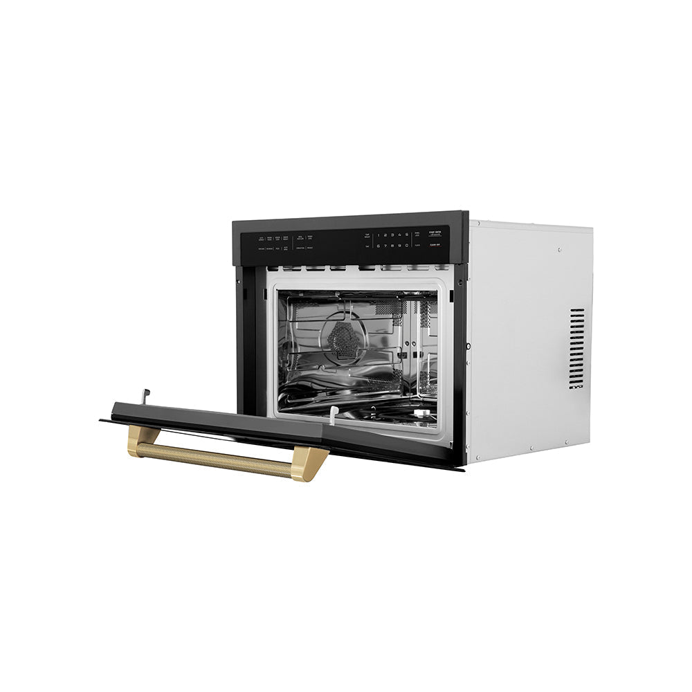 ZLINE Autograph Edition 24 in. 1.6 cu ft. Built-in Convection Microwave Oven in Black Stainless Steel and Champagne Bronze Helix Handle (MWOZ-24-BS-KCB)