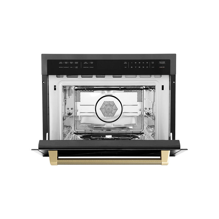 ZLINE Autograph Edition 24 in. 1.6 cu ft. Built-in Convection Microwave Oven in Black Stainless Steel and Champagne Bronze Helix Handle (MWOZ-24-BS-KCB)