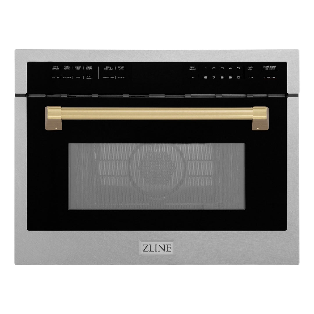 ZLINE Autograph Edition 24 in. 1.6 cu ft. Built-in Convection Microwave Oven in Satin Stainless Steel with Champagne Bronze Accents (MWOZ-24-SS-CB)