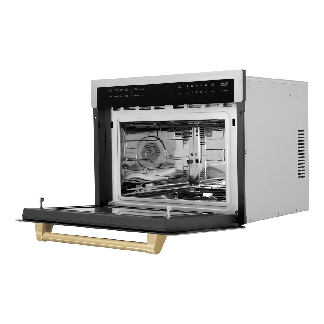 ZLINE Autograph Edition 24 in. 1.6 cu ft. Built-in Convection Microwave Oven in Satin Stainless Steel with Champagne Bronze Accents (MWOZ-24-SS-CB)
