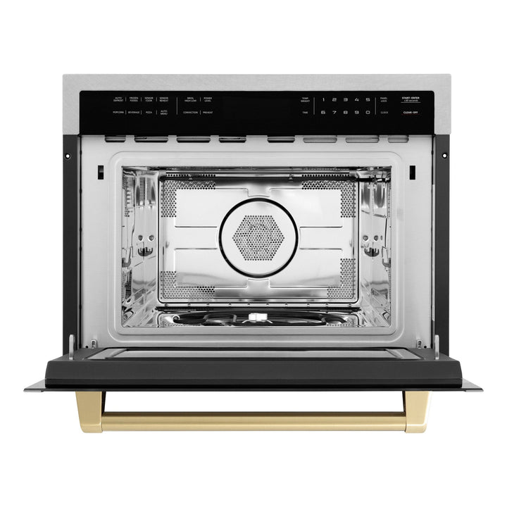 ZLINE Autograph Edition 24 in. 1.6 cu ft. Built-in Convection Microwave Oven in Satin Stainless Steel with Champagne Bronze Accents (MWOZ-24-SS-CB)