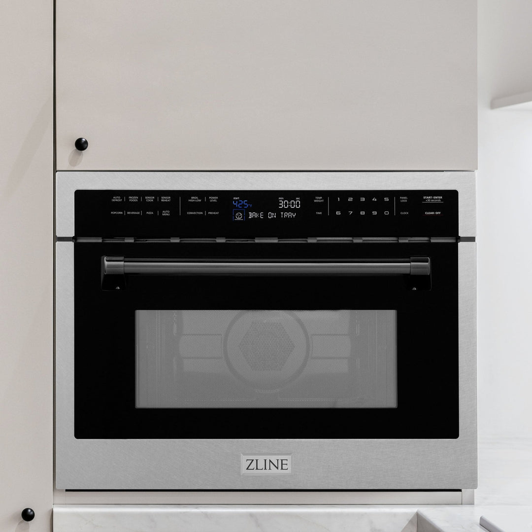 ZLINE Autograph Edition 24 in. 1.6 cu ft. Built-in Convection Microwave Oven in Satin Stainless Steel with Matte Black Accents (MWOZ-24-SS-MB)