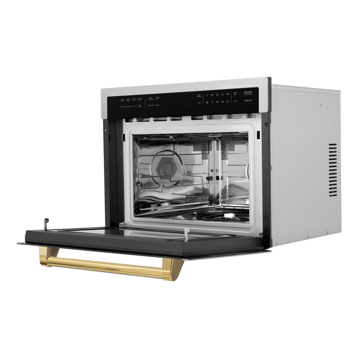 ZLINE Autograph Edition 24 in. 1.6 cu ft. Built-in Convection Microwave Oven in Satin Stainless Steel with Polished Gold Accents (MWOZ-24-SS-G)