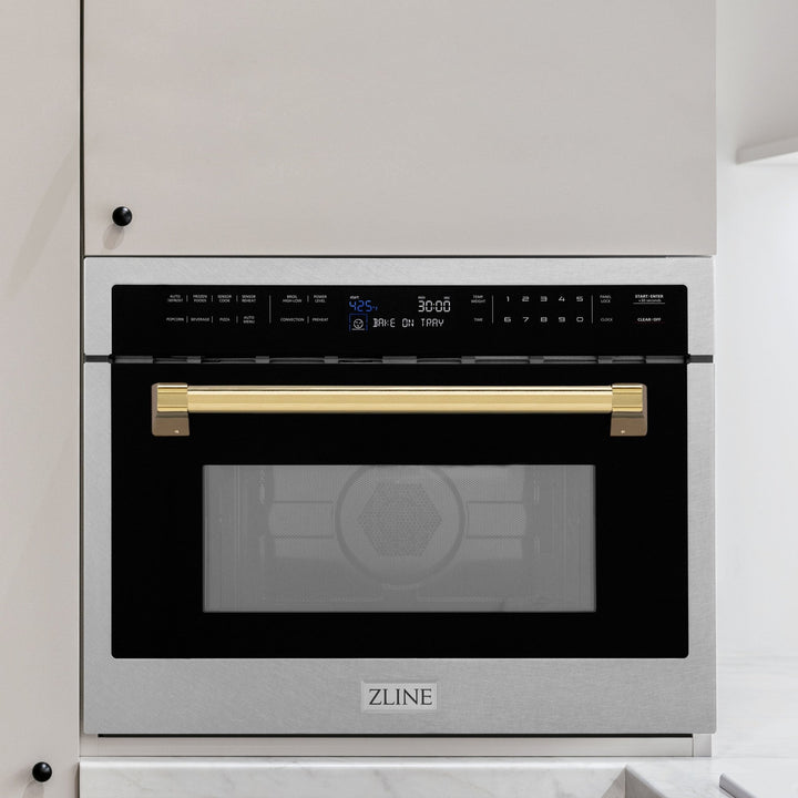 ZLINE Autograph Edition 24 in. 1.6 cu ft. Built-in Convection Microwave Oven in Satin Stainless Steel with Polished Gold Accents (MWOZ-24-SS-G)